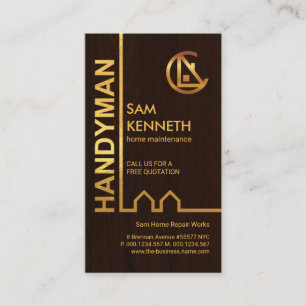 Exquisite Gold Building Wood Grain Handyman Business Card