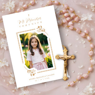 Exquisite Gold Floral Botanical Frame Communion Invitation