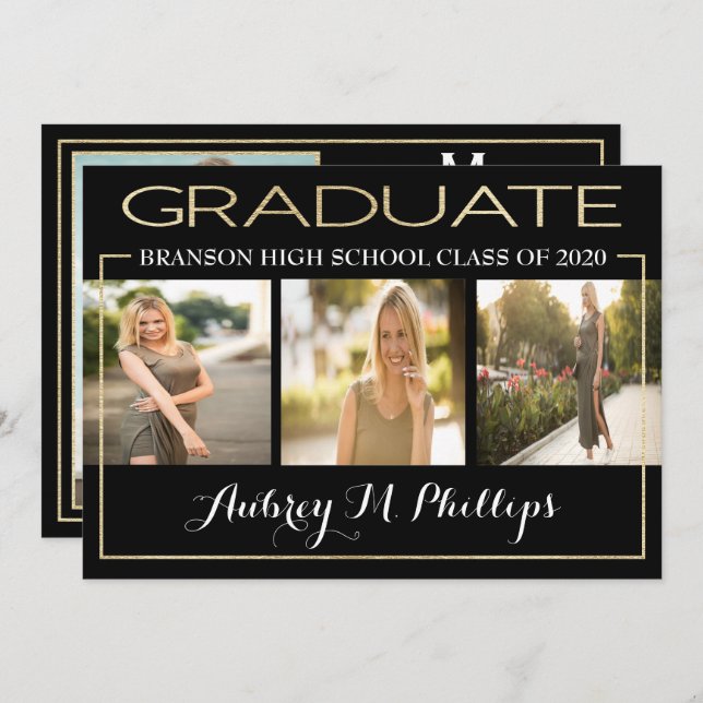 Exquisite Gold Foil Graduation Invitation (Front/Back)