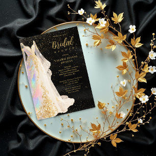Exquisite Gold Glitter Wedding Dress Bridal Shower Invitation