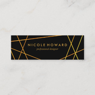 Exquisite Gold Lines Black Background Mini Business Card