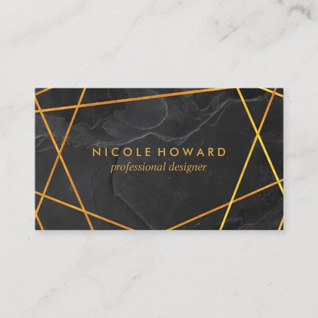 Exquisite Gold Lines Black Marble Business Card (Front)