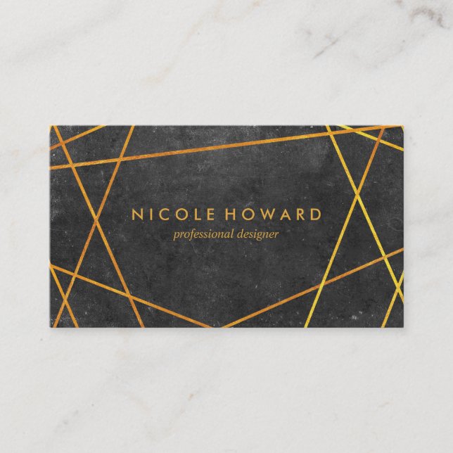 Exquisite Gold Lines Black with Slate Business Card (Front)