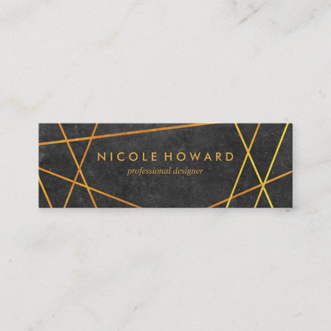 Exquisite Gold Lines Slate Mini Business Card (Front)