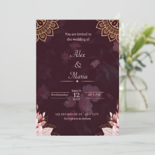 Exquisite Gold Mandala & Moody Floral Wedding Invi Invitation