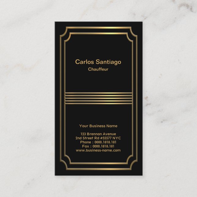 Exquisite Gold Picture Frame Modern Chauffeur Business Card (Front)