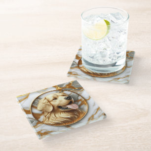 Exquisite Golden Retriever Marble Art Glass Coaster