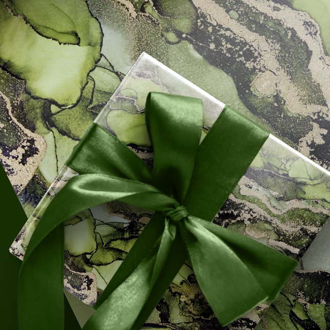  Exquisite Green Gold Black Alcohol Ink  Wrapping Paper (Creator Uploaded)