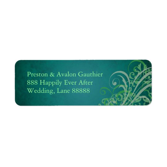 Exquisite Green Scroll Teal Wedding Address Label