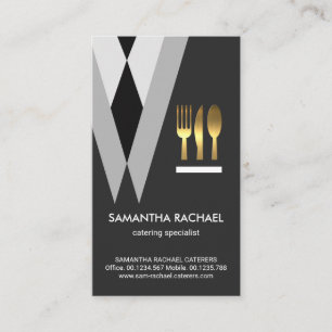 Exquisite Grey Tuxedo Suit Waiter Gold Cutlery Business Card