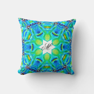 Exquisite Handpainted Geometrical Green Abstract Cushion
