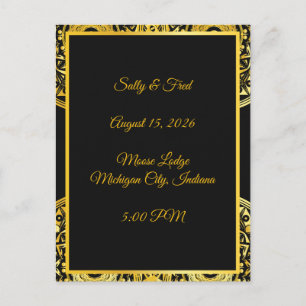 Exquisite High Resolution, Black And Gold Wedding Postcard