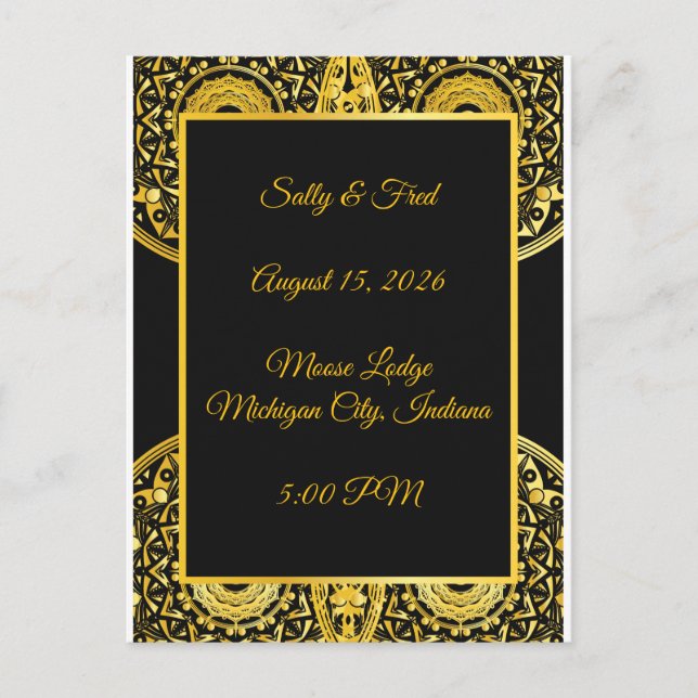 Exquisite High Resolution, Black And Gold Wedding Postcard (Front)