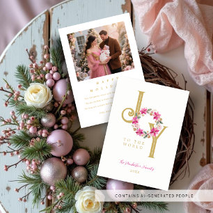 Exquisite Hot Pink Tones & Gold Christmas Wreath Holiday Card
