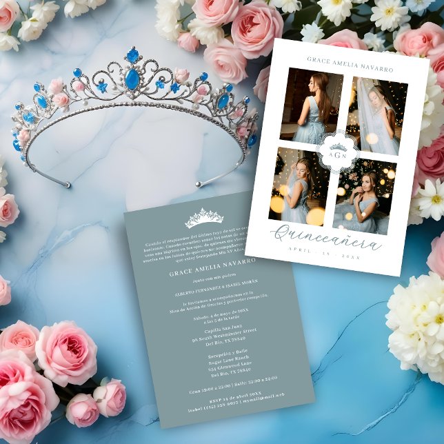 Exquisite Intricate Ornate Floral Princess Tiara Invitation (Exquisite Intricate Ornate Floral Princess Tiara Quinceañera Invitations Cards in Spanish.)