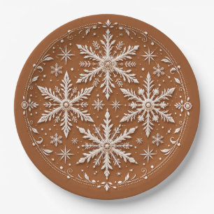 Exquisite Intricate White Snowflakes Paper Plate