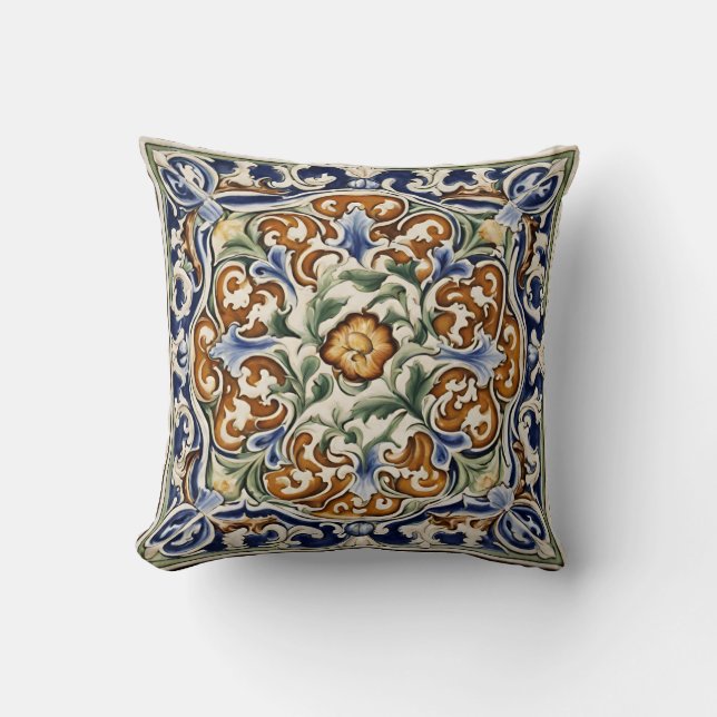 Exquisite Italian Floral Majolica, Tile  Cushion (Front)