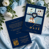 Exquisite Lace Gold & Navy Blue 3 Multi Photos