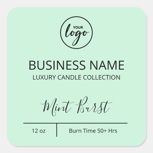 Exquisite Logo Mint Green Candle Labels (Front)