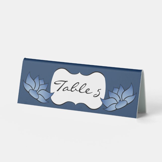 Exquisite Lotus in Blue Table Tent Sign (Front)