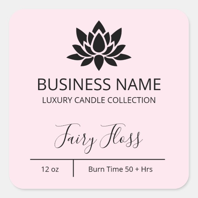 Exquisite Lotus Pastel Pink Candle Labels (Front)