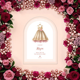 Exquisite Lovely Flower Girl Dress in Pink & Gold  Acrylic Invitations