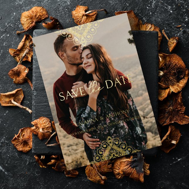 Exquisite Luxury Ornamental Baroque Decorative  (Exquisite Luxury Ornamental Baroque Decorative Elements Photo Metallic Foil Card with Envelope.)