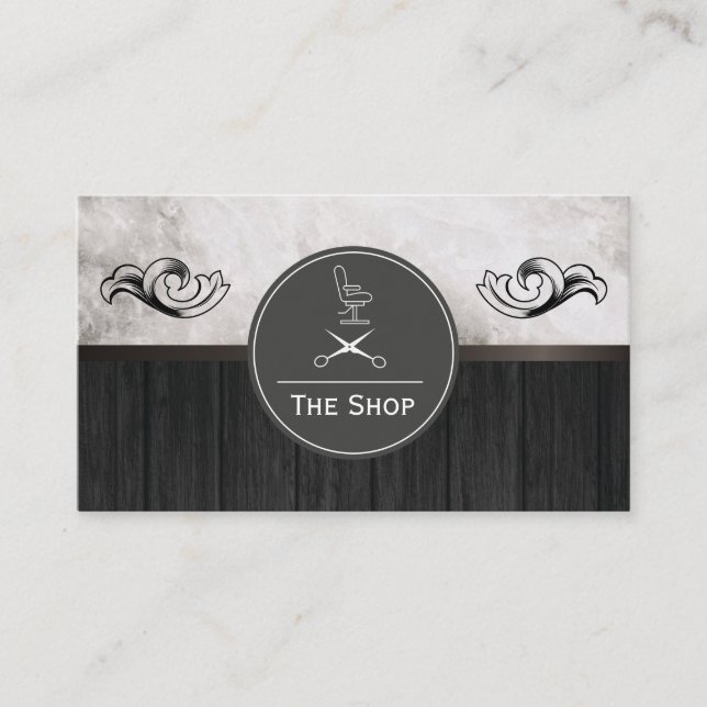 Exquisite Marble Wood Trim | Barber Business Card (Front)