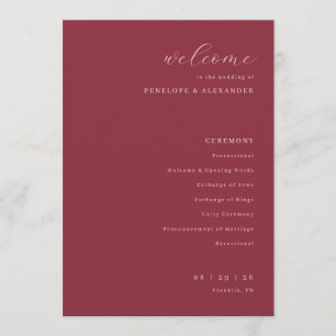Exquisite Maroon Calligraphy Wedding Ceremony Program
