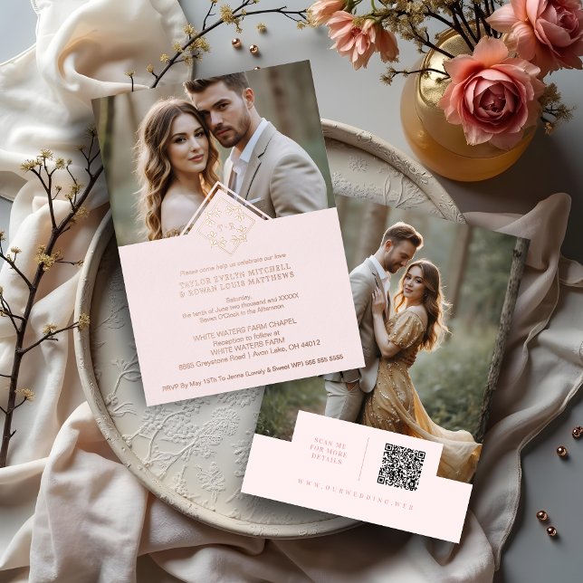 Exquisite Minimal Wedding Botanical Monogram (Exquisite Minimalist Wedding Design Botanical Monogram and Initials Metallic Foil Rose Gold)