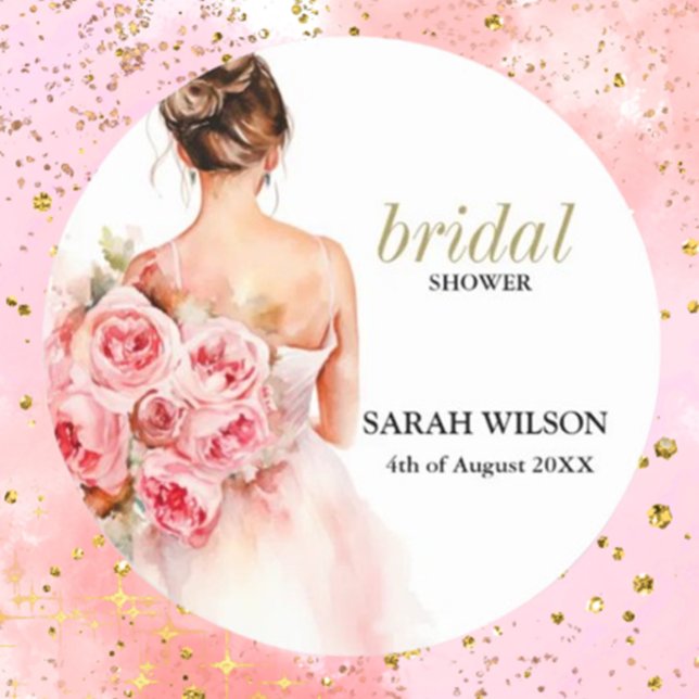 Exquisite Minimal  Wedding Bridal Shower  Classic Round Sticker (Custom BRIDAL SHOWER Wedding Stickers)