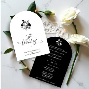 Exquisite Minimalist Black and White Wildflowers Invitation