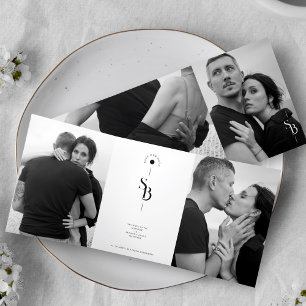 Exquisite Minimalist Black White Wedding 4 Photos Tri-Fold Invitation