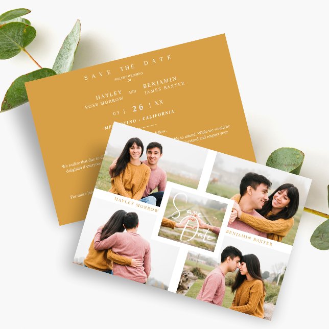 Exquisite Minimalist Custom 5-Photo Wedding  Save The Date (Exquisite Minimalist Custom 5-Photo Wedding Save the Date Card.)