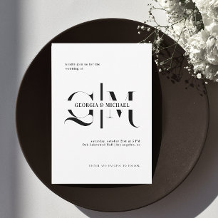 Exquisite Monogram Minimalist White Wedding Invitation