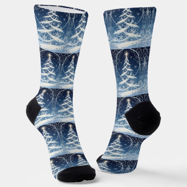 Exquisite Ornate Christmas Yule Tree Socks (Angled)