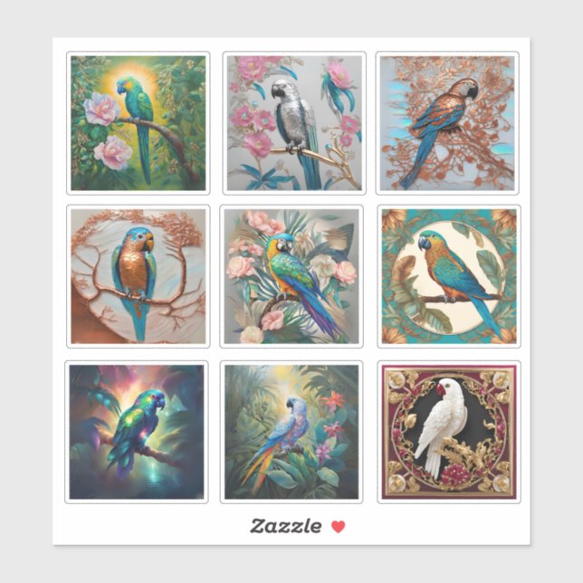 Exquisite Parrot Sticker Set – 9 Unique Designs (Sheet)
