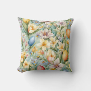 Exquisite Pastel Flowers and Сolorful Easter Eggs Cushion