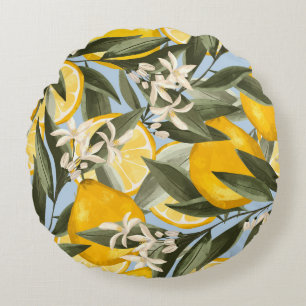 Exquisite pattern with yellow bergamot fruits, cit round cushion