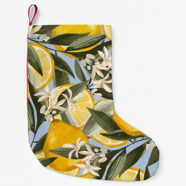 Exquisite pattern with yellow bergamot fruits, cit small christmas stocking (Front)