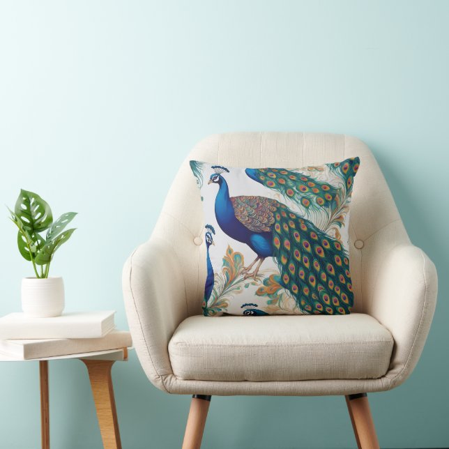 Exquisite Peacock Print Throw Pillow (Chair)