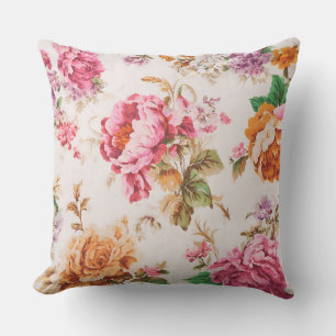 Exquisite Pink and Orange Flowers. Shabby Chic Cushion