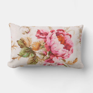 Exquisite Pink and Orange Flowers. Shabby Chic Lumbar Cushion