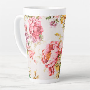 Exquisite Pink and Yellow Flowers. Shabby Chic Latte Mug