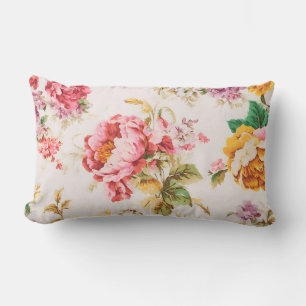 Exquisite Pink and Yellow Flowers. Shabby Chic Lumbar Cushion