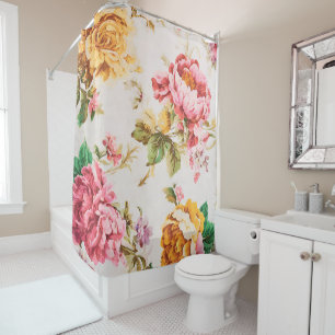 Exquisite Pink and Yellow Flowers. Shabby Chic Shower Curtain