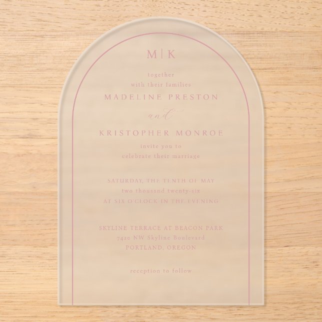 Exquisite Pink Calligraphy Invitation (Front)