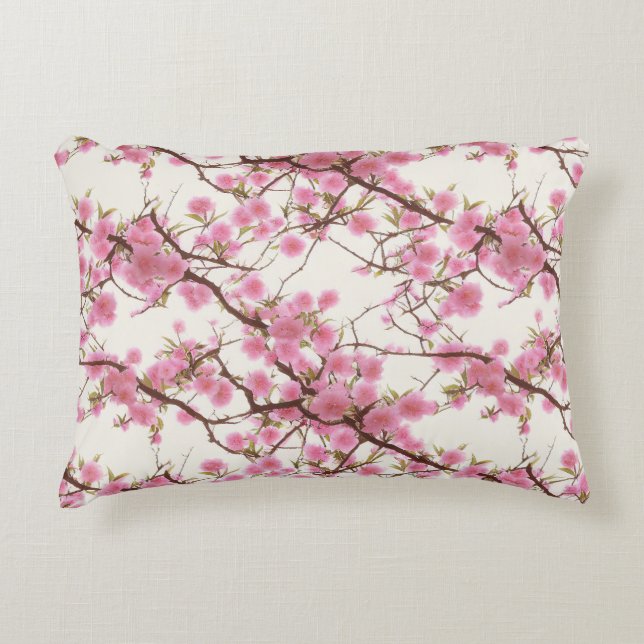 Exquisite Pink Cherry Blossoms Florals  Decorative Cushion (Front)