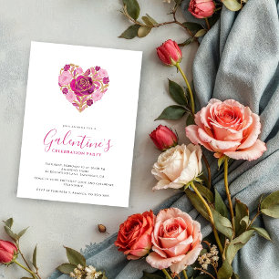 Exquisite Pink Floral Heart Galentine's Day Party Invitation