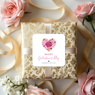 Exquisite Pink Floral Heart Galentine's Day Party  Square Sticker
